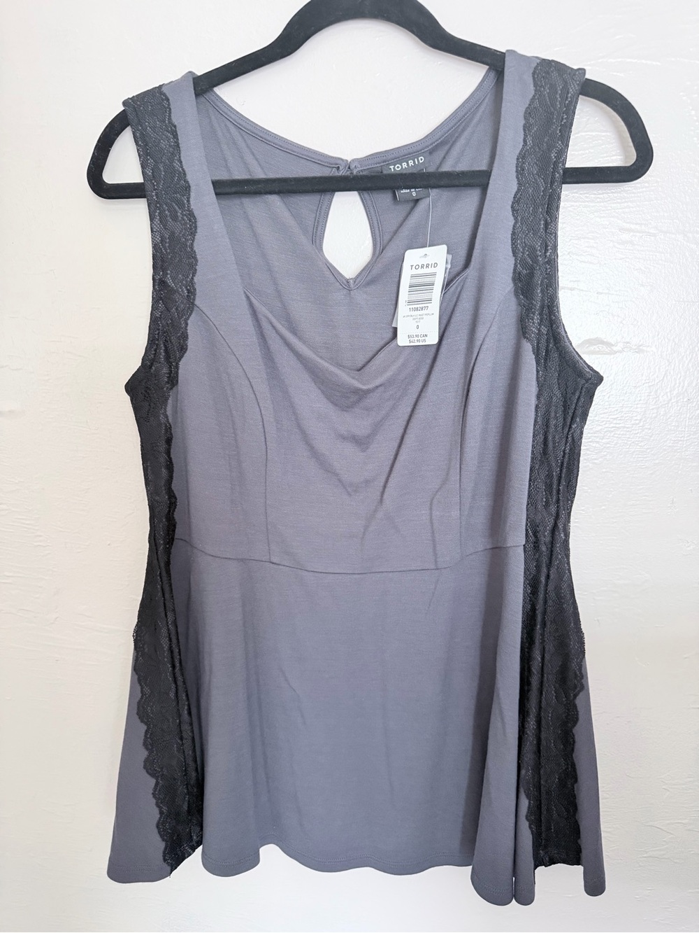 Torrid Gray Peplum Top with Black Lace